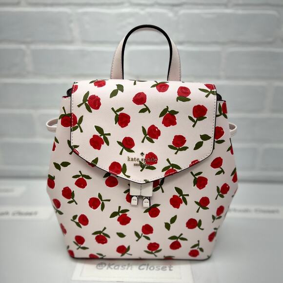 Kate Spade Lizzie Medium Festive Rosette Leather Flap Backpack Rose Print main image 8